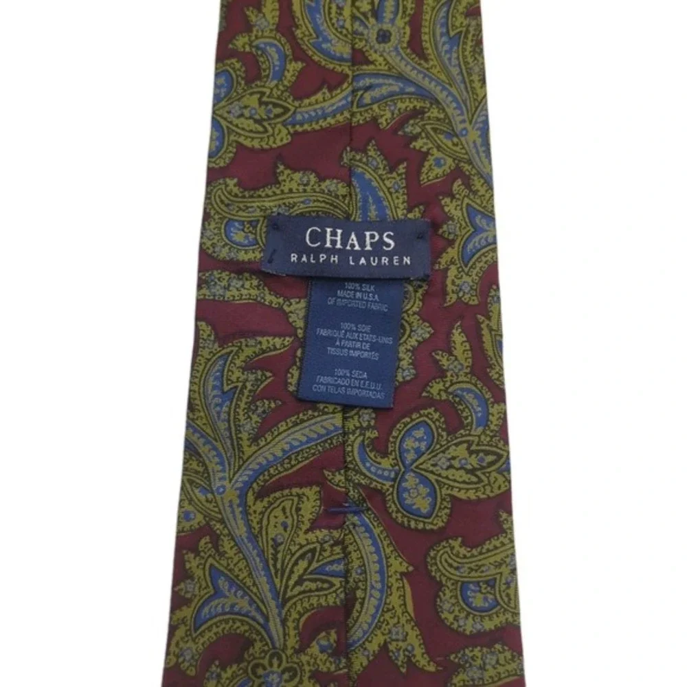 Chaps Ralph Lauren 100% Silk Necktie Paisley‎ Floral Wine Red Blue Gold 57